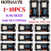 1-10pcs/NodeMCU ESP8266 Development Board With 0.96 Inch OLED Display CH340G ESP-12F WiFi Module TYPE-C USB For Arduino