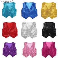 Kids Boys Shiny Sequin Vest Hip Hop Jazz Dance Costume Fashion Latin Dance Stage Performance Costume Christmas Party Waistcoat