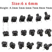 20/50Pcs Black 6 x 6mm Micro Tactile Switch Momentary Tact Switch 6*6*4.3mm/5mm/6mm/7mm/8mm/9mm Middle 2Pin Push Button Switches