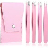 4Piece Tweezers for Women, Tweezer Set for Facial Hair Eyebrow Tweezers Men Eyebrow Chin Twizzers Kit Hair Grooming with Leather
