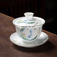 Ice Seed Sheep Fat Jade Ceramic Covered Bowl Single Household Kung Fu Tea Set Tea Making Bowl, High-end gaiwan set