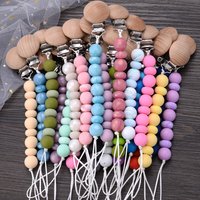 BPA-Free Silicone Pacifier Clips Chain with Beads Dummy Clip Holder Soother Teething Toy Chew Gift for Babies