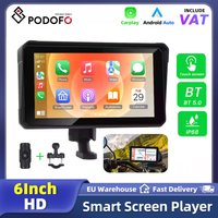 Podofo 6-calowy Wodoodporny (IP67) Smart Player Motocyklowy z Ekranem, Nawigacją GPS, Bluetooth, CarPlay i Android Auto - Urządzenie Wszechstronne do Motocykla