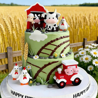 Farm Themed Blue Cake Toppers for Boys Rustic One Year Birthday Cow Tractors Chicks Sheep Horse Sheds Cake Decor Ornaments