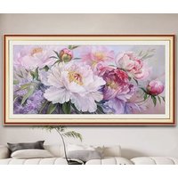 11ct 150x75cm Colorful Peony Embroidery DIY Chinese Style Printed Kits Cross Stitch Needlework Set Decor Crafts With Needles