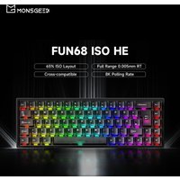 Akko MonsGeek FUN68 HE ISO DE Magnetische Tastatur 69 Tasten 65% Layout Schwarze Transparente Tastenkappen RT0.005mm 8K Polling Rate Gaming USB-C Kabelgebundene Tastatur