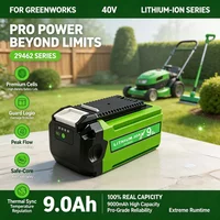 40V 9,0Ah Li-Ionen-Ersatzakku mit LED-Leistungsanzeige für Greenworks 29462 Rasenmäher, Trimmer und Laubbläser