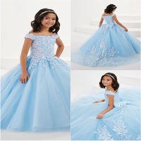 Lace Applique Flower Girl Dresses for Wedding Tulle Sequins Puffy Elegant Kids Birthday Dress First Holy Communion Ball Gown