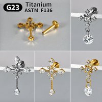 1PC G23 Titanium Dangle Cross Marquise CZ Labret Stud Ring Internal Thread Ear Cartilage Tragus Helix Daith Piercing Jewelry 16G