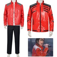 Movie MJ Michael Cosplay Jaafar Jeremiah Jackson Costume Classic Red Jacket Men Boys Stage Performance Cos Outfit