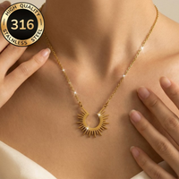 Trendy Rays of Sun Pendant Necklace for Women Gold Plated Half Circle Spiked Female Anniversary Party Choker Stainless Necklaces