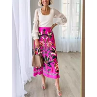2024 Spring/Summer New Street Tropical Plant Print Retro Half Skirt Women's Elegant Lower Half Colored Printed Half Skirt