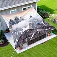 1-Piece Mountain Print Outdoor Awning and Beach Shade — Peachy Sky and Snowcapped Peak Design, UV Protection, Easy to Install