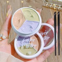 3 Color Concealer With Brush Long Lasting Foundation Palette Full Coverage Dark Eye Circles Acne Marks Pores Brighten Skin Tone