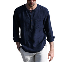 Baumwolle Linie Heißer Verkauf männer Langarm Shirts Sommer Einfarbig Stehkragen Casual Strand Stil Plus Größe