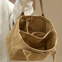 Multi Pocket Women Canvas Tote Bag Solid Color Designer Ladies Casual Commuting Handbag Large Capacity Coffee Camping Picnic Bag