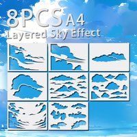 8PCS A4 Cloud Stencil Set Sky Painting Template Reusable Drawing Stencil for DIY Wall Art Scrapbooking Journal Craft Decor