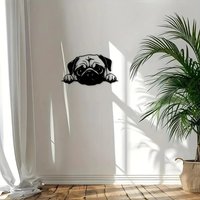 Black Metal Pug Wall Art, Farmhouse Iron Sign for Indoor Outdoor Decor