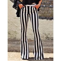 Slim Fit Striped Pocket Flare Pants High Waist Straight Leg Casual Trousers for Women Summer Long Pants Other Material 100%