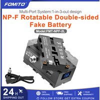 FOMITO NP-F Rotatable Double-sided Fake Battery Multi-Port System Dummy Battery Virtual Battery Monitor LED Light Power Supply