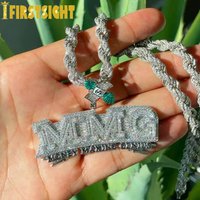 New Letter Money Making Genius Pendant Necklace Iced Out Bling Rectangle CZ Zircon MMG Wings Charm Men's HipHop Jewelry