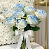 10Pc Artificial Flowers Blue Rose Valentine's Silk Bridal Bouquet Wedding Wreath Home Room Outdoor Decor DIY Handheld FlowerGift