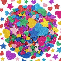 Kids Glitter Foam Stickers Self-Adhesive Sparkle Heart Star Stickers for DIY Greeting Cards Scrapbooking Home Decor Envelopes