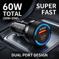 Dual Port 60W Fast Car Charger Type C PD 30W USB A Quick Charge Auto Adapter Texture For Mobile Phone Tablet For iPhone 17 16 15