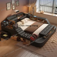 D182Luxury Tech Smart Multifunctional Bed with Massage Chair, Bluetooth Speakers, Projector, USB – Modern Upholstered King Size