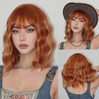 Orange Ginger Bob Synthetic Wigs Short Wave Hair Wigs with Bangs Natural Curly Bob Wigs For Women Lolita Cosplay Heat Resistant