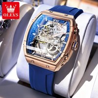 OLEVS 6779 montre automatique pour hommes squelette 50mm grand cadran bracelet en Silicone étanche montre mécanique pour hommes
