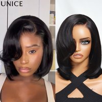 UNice Bye Bye Slip 7x5 Lace Side Part Straight Bob Wig With Layers 100% Human Hair Glueless Wig 150% Density