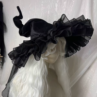 Womenโs Girls Gothic Handmade Bowknot Fleece Lace Children AdultsHalloween Witch Hat Lolita princess Ladies sun hat