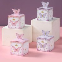 12/24pcs Candy Gift Box Purple Pink Butterfly Birthday Decorations Wedding Supplies Baby Shower Chocolate Cookie Gift Box Bag