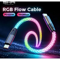 Light Up Type C Charger Cable PD100W Fast Charging Cable 480Mbps Data Transfer Phone Charger Cord for Phone Laptop Gaming