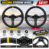 14 Zoll 350mm Deep Dish Rennlenkrad Universal PU-Leder Aluminium Drift Sportwagen-Lenkrad mit rotem/gelbem Top-Marker Auto-Tuning-Zubehör