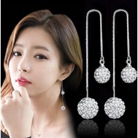 925 Sterling Silver Fashion Shiny Crystal Shambhala Ladies Drop Earrings Jewelry Female Women Anti Allergy Drop Shipping