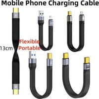 Portable Mobile Phone Short Charging Cable USB-A/USB-C to C 5A Quick Charge Flexible Cord for Xiaomi Huawei Phones Powerbank