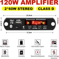 60W 50W Amplifier Bluetooth 5.0 DIY MP3 WAV Decoder Board DC 12V Wireless Car USB MP3 Player TF Card Slot USB FM with Mic