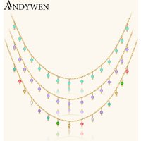 ANDYWEN 925 Sterling Silver Gold Turquoise Charm Zircon Chains Necklace Choker Luxury Fashion Fine Jewelry 2021 Rock Punk Jewels