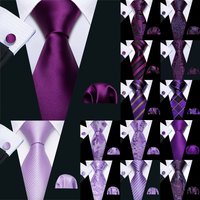 Barry.Wang Purple Lilac Lavender Mens Tie Handkerchief Cufflink Set Jacquard Floral Necktie for Male Wedding Business Party