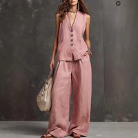 Outfits For Women 2 Piece Set Single-breasted Vest Pocket Solid Color Top Women Pocket Wide-leg Trousers Women's New Summer Suit