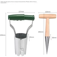Stainless Steel Seeder Digger Gardening Tool with Wooden Handle for Drilling Holes, Sowing, Transplanting, and Planting Flowers