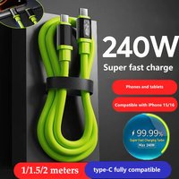 10A 240W Silicone Cables Super Fast Charging USB/Type-C To Type-C Green Thicken Cable Durable Quick Charging Cable For Xiaomi 17