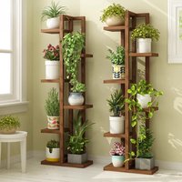 Pine Multi-Tier Plant Stand Sturdy Freestanding Balcony Organizer European Flower Rack for Greenery and Home Decor