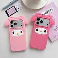 Girl's Gift Pink Cute Bowknot My Melody Silicone Anti-Drop Phone Case Protective Cover For iPhone 17/16/15/14/13 Pro Max Plus