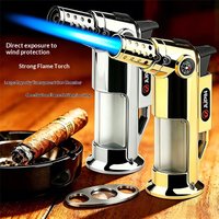 Butane Torch Lighter Windproof Flame Jet Gas Torch Metal Refillable Adjustable Flame Lock for Kitchen Cooking BBQ Welding Cigar