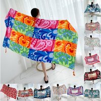 90x185cm Cotton Linen Print Summer Beach Dress Bikini Sarong Wrap Scarf Flower Long Women Brazilian Swimsuit Bathing Cover-ups