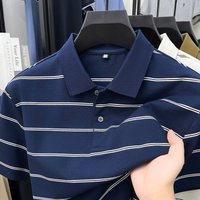 High quality men's short sleeve polo shirt classic fashion stripe design new Korean style casual summer breathable lapel T-shirt