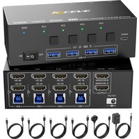 KVM Switch 1/2 Monitors 4 Computers HDMI, KCEVE 8K@60Hz 4K@144Hz USB3.0 KVM Switch Box with EDID Emulator for 4 PC 1/2 Monitors